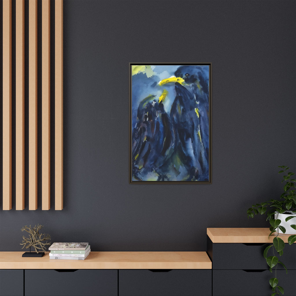 Framed Matte Canvas — Blue Raven Watercolor "Baby & Mother" Wall Art