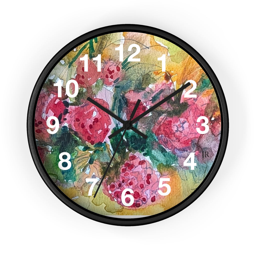 Raspberry Watercolor Wall Clock — Garden Bouquet Home Decor
