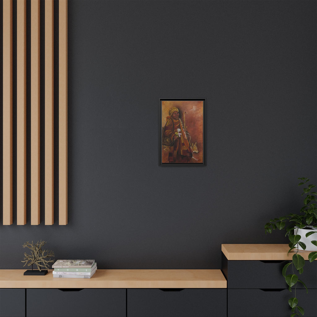 Monk & Dog & Dove Matte Canvas Framed | Earth Tone Wall Art