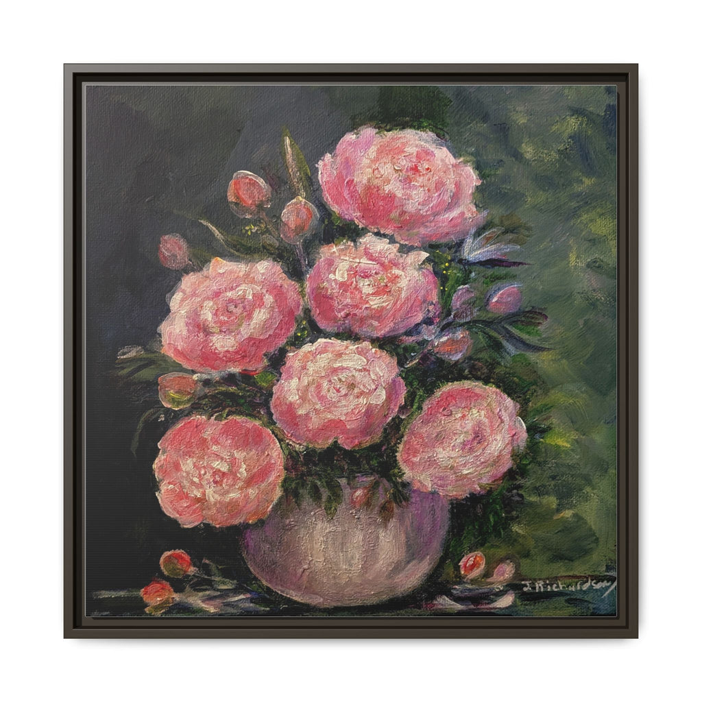 Pink Peony Bouquet Canvas Framed Wall Art | Matte Canvas, Framed
