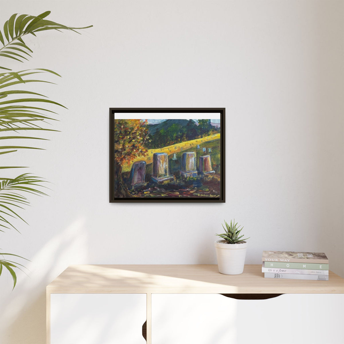 Framed Matte Canvas – Autumn Cemetery Landscape Art Print