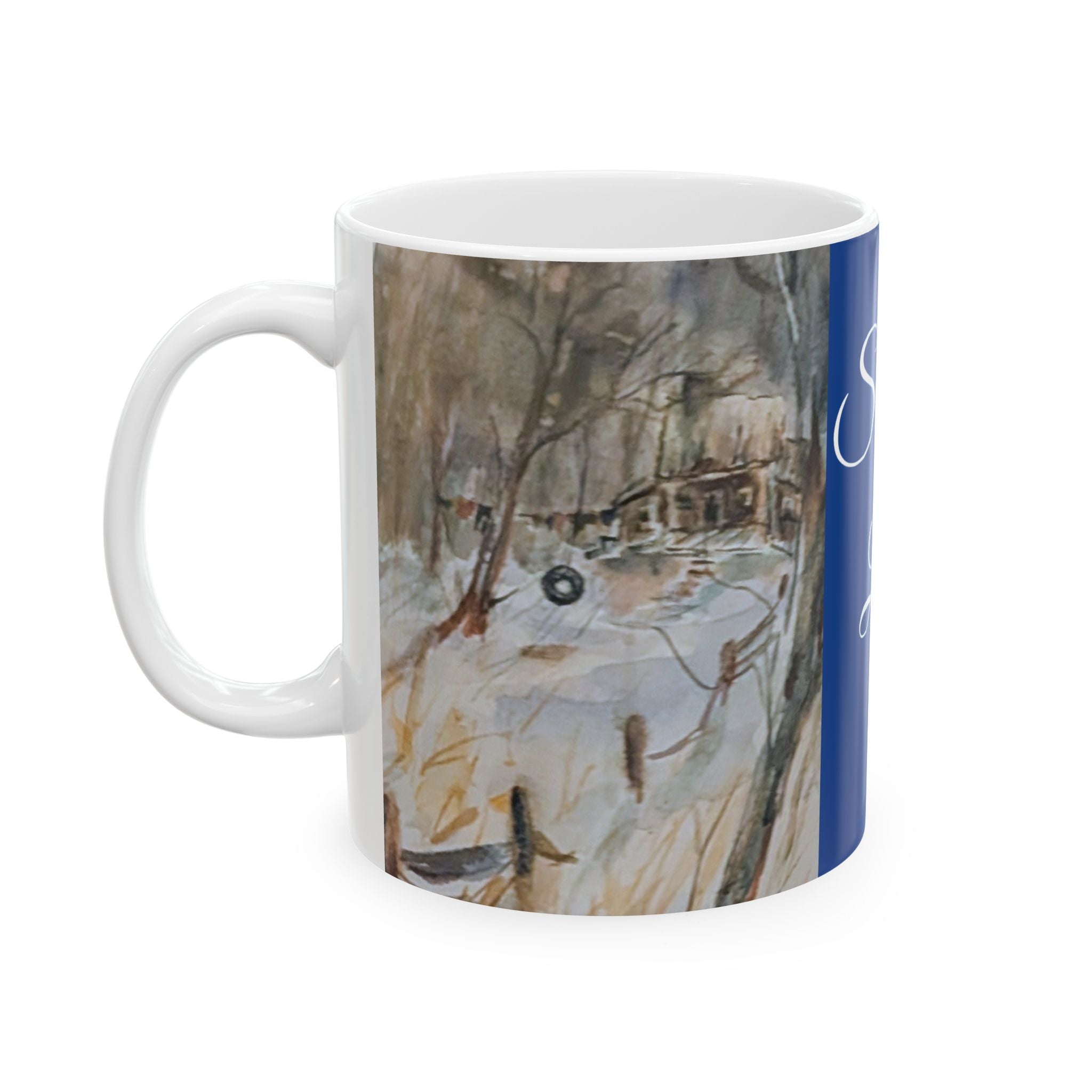 Simple Life Scenic Panels Ceramic Mug | Snow-Dusted Cabin Morning