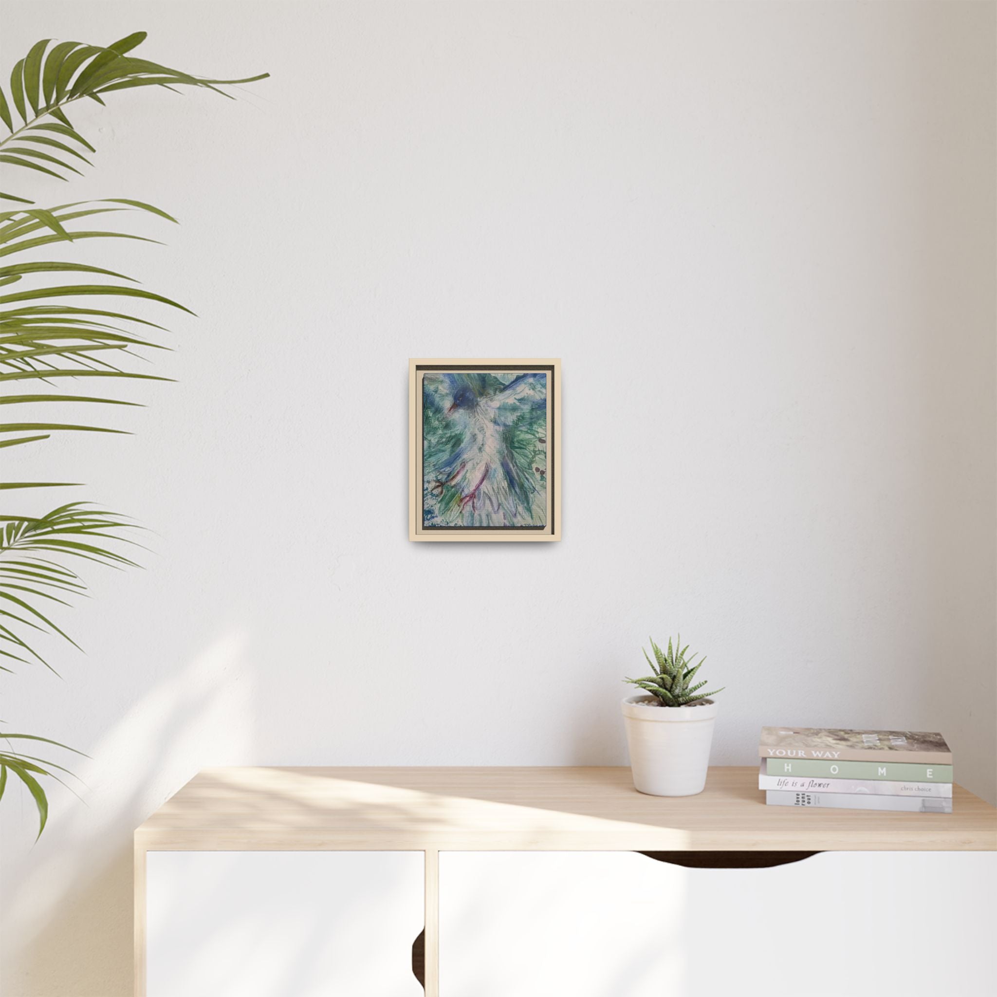 Abstract Blue-Green Bird Painting Matte Canvas