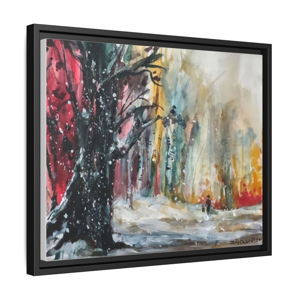 Forest Winter Walk Scene Framed Matte Canvas, | Multi-Color Wall Art