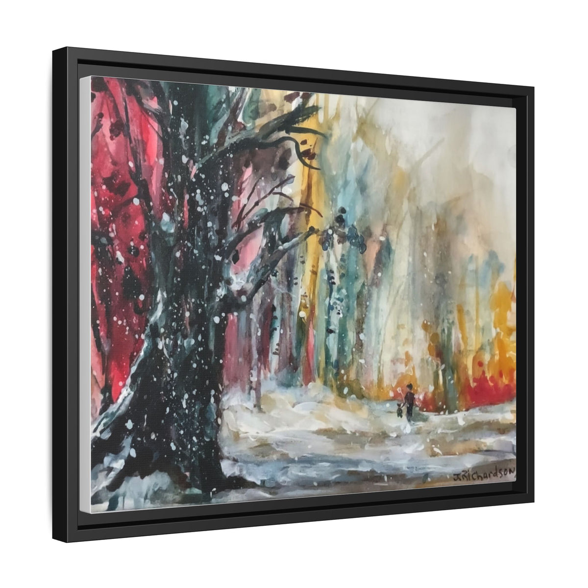 Forest Winter Walk Scene Framed Matte Canvas, | Multi-Color Wall Art