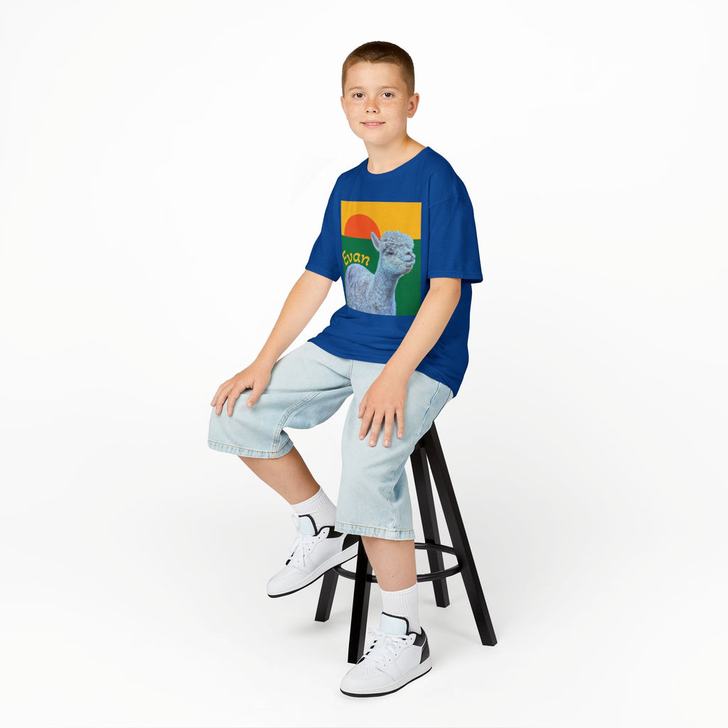 Cute Alpaca Sunset Kids T-Shirt | Retro Sunrise Graphic