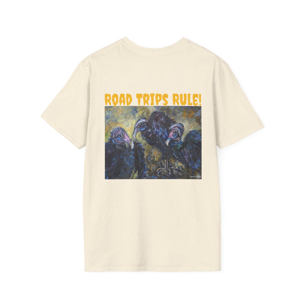 Trio of Vultures unisex T-shirt Back Design, Frt. Logo