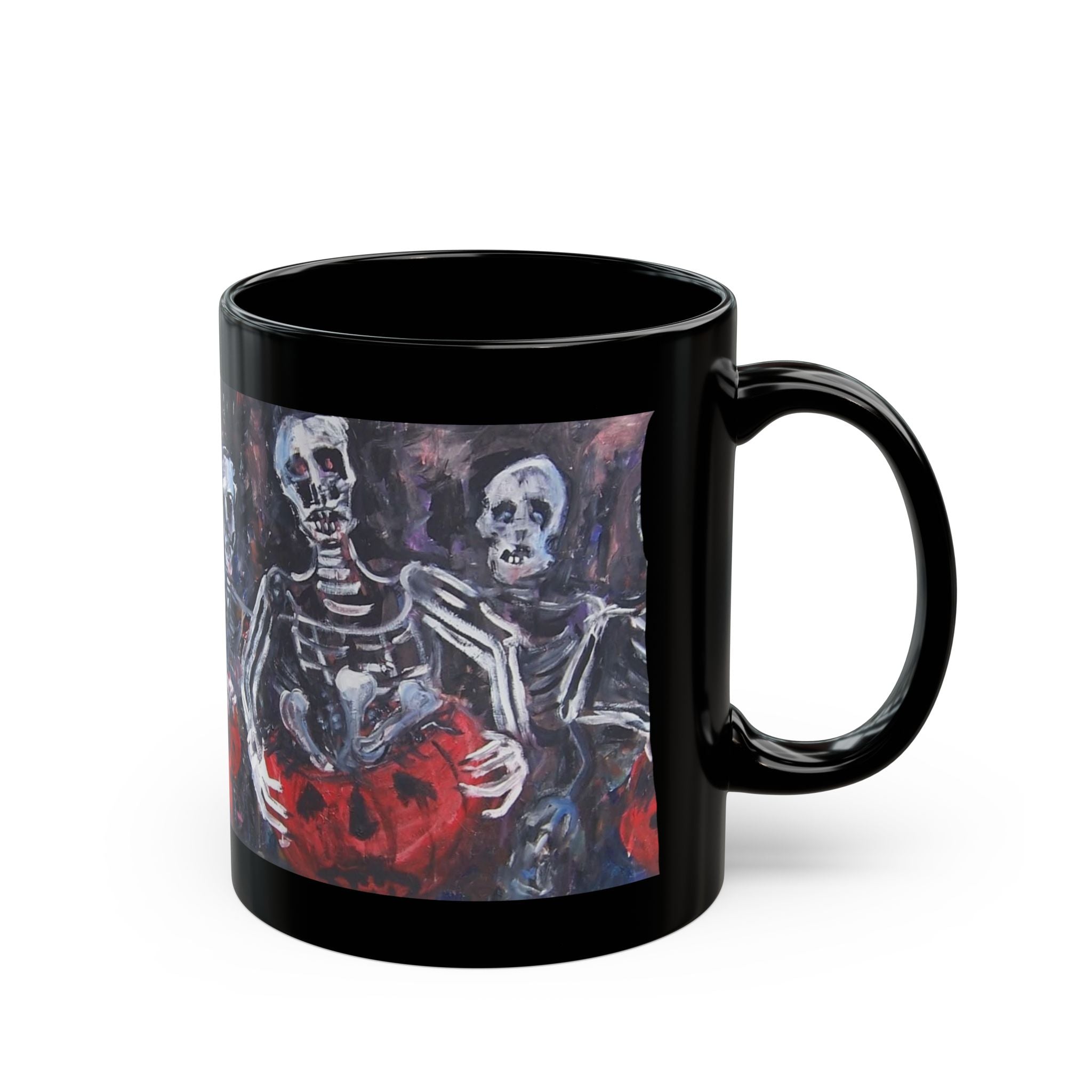 Skeleton Trio with Jack-o'-Lantern Mug | Halloween Skull Coffee Cup