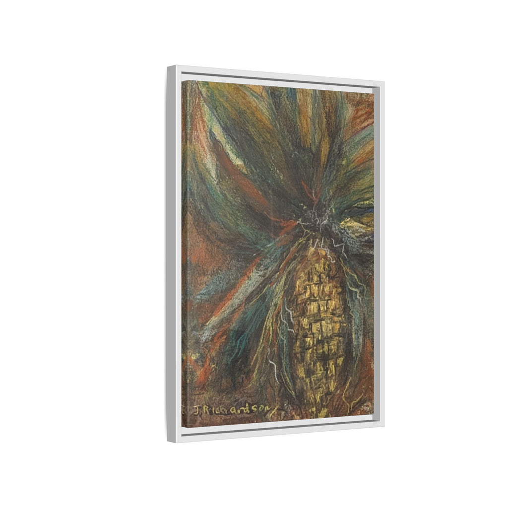 Forgotten Corn Husk Framed Canvas — Tropical Pineapple Matte Wall Art