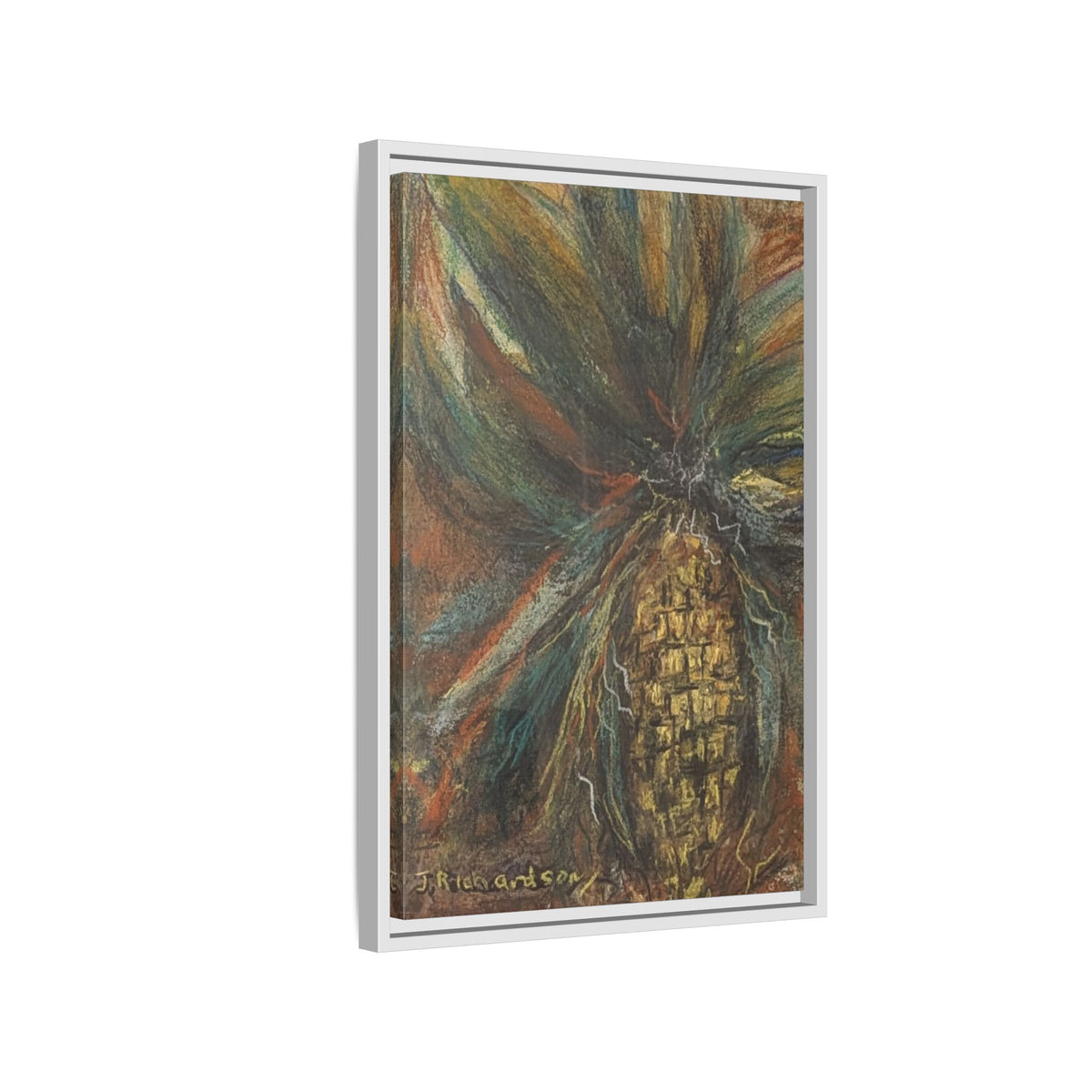 Forgotten Corn Husk Framed Canvas — Tropical Pineapple Matte Wall Art