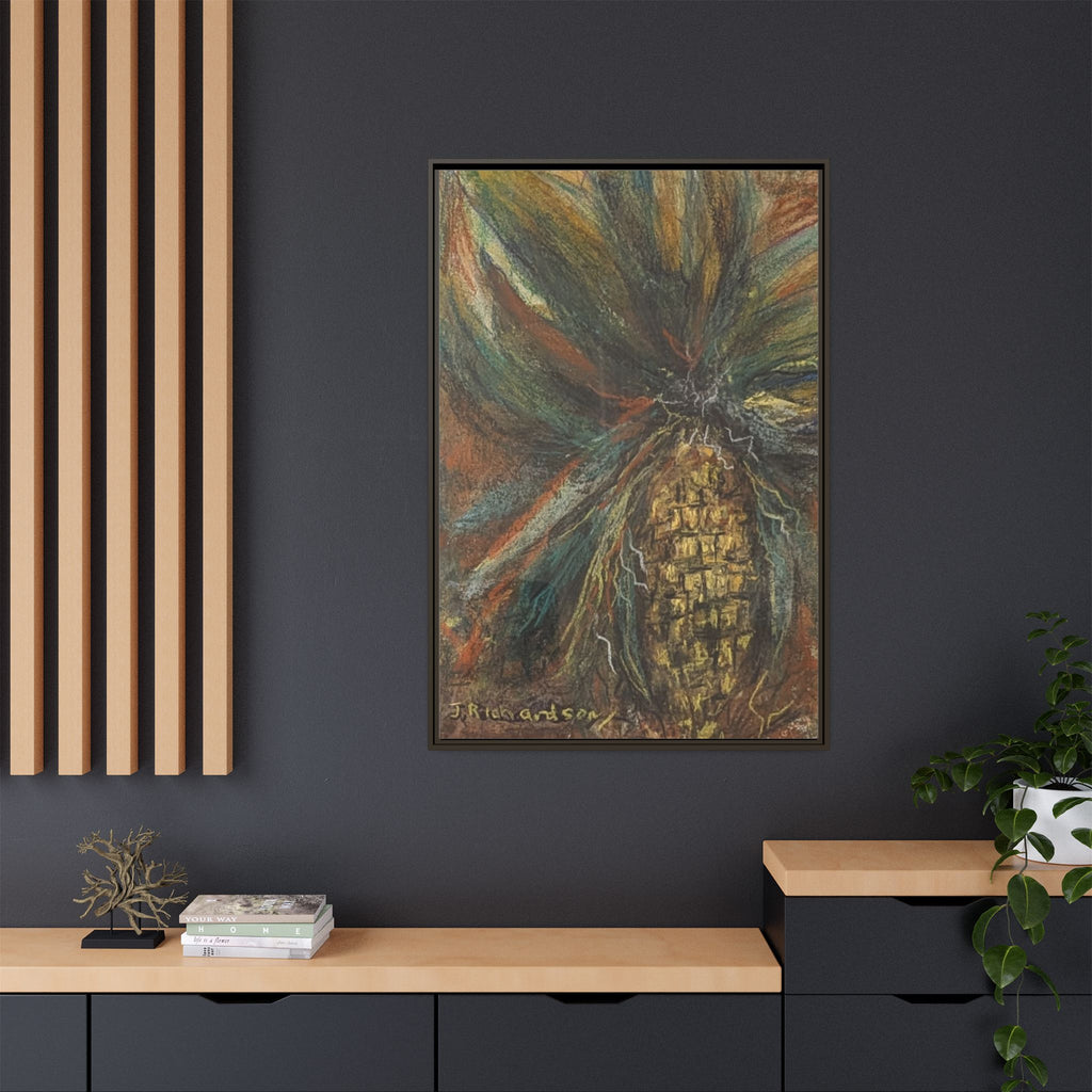 Forgotten Corn Husk Framed Canvas — Tropical Pineapple Matte Wall Art