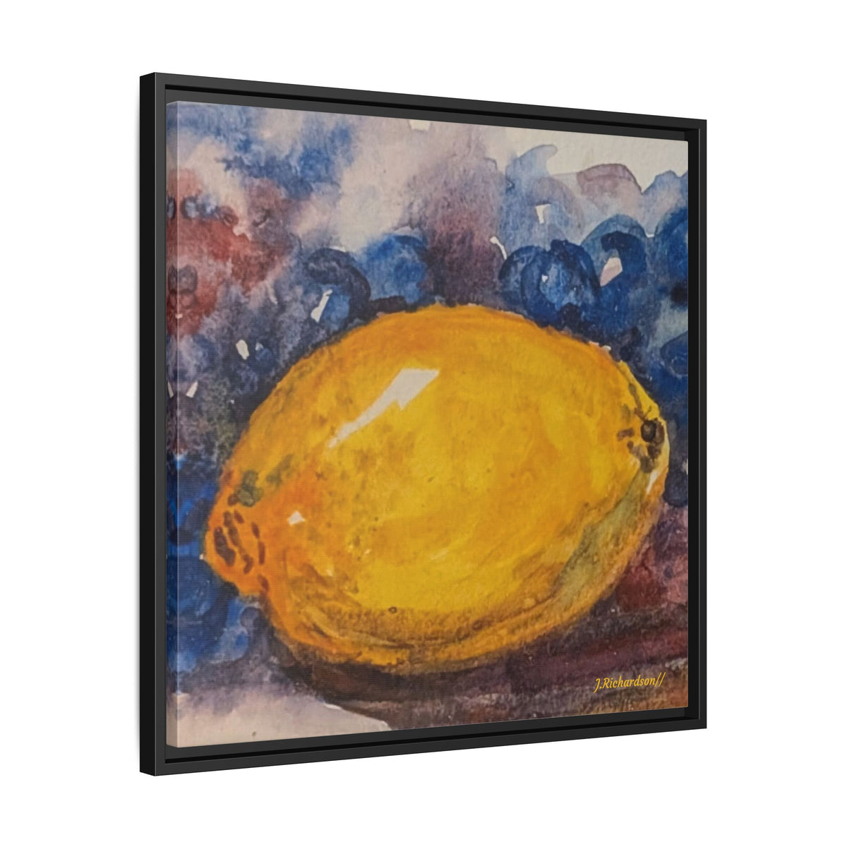 Lemon Grapes Pastel Painting Framed Matte Canvas