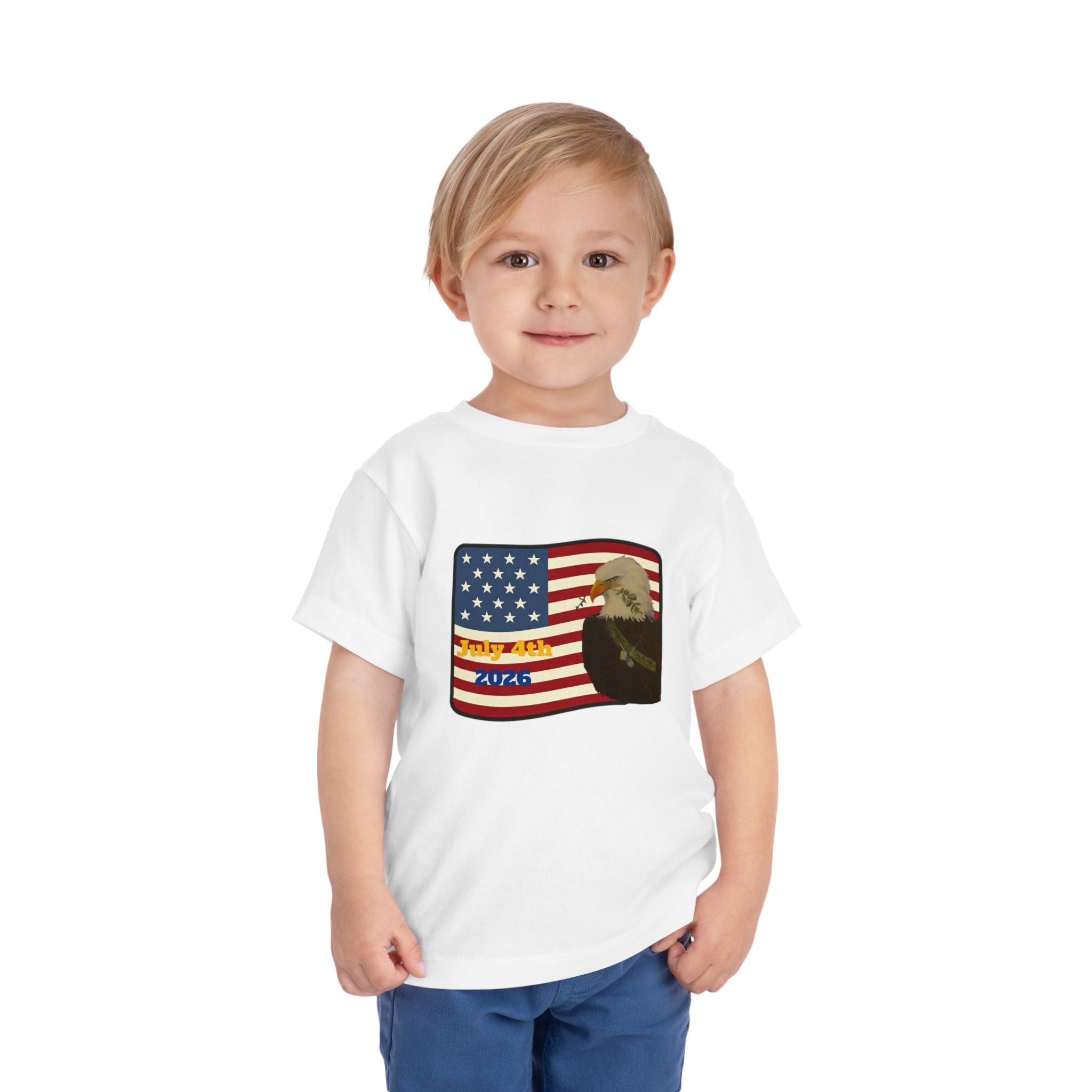 July 4th Toddler Tee —2T - 5T Patriotic Bald Eagle "USA 2026" Graphic