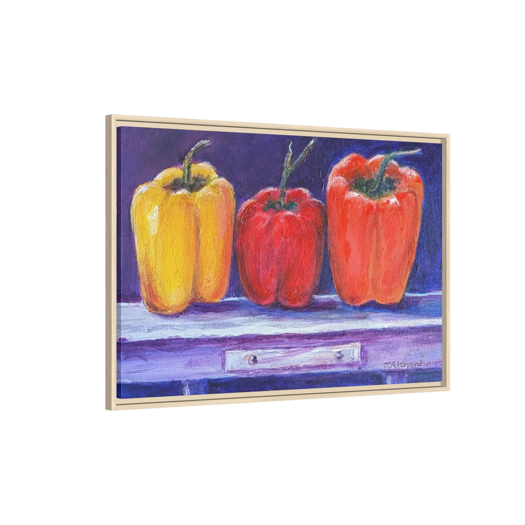 Framed Canvas Print - Colorful Bell Peppers Still Life