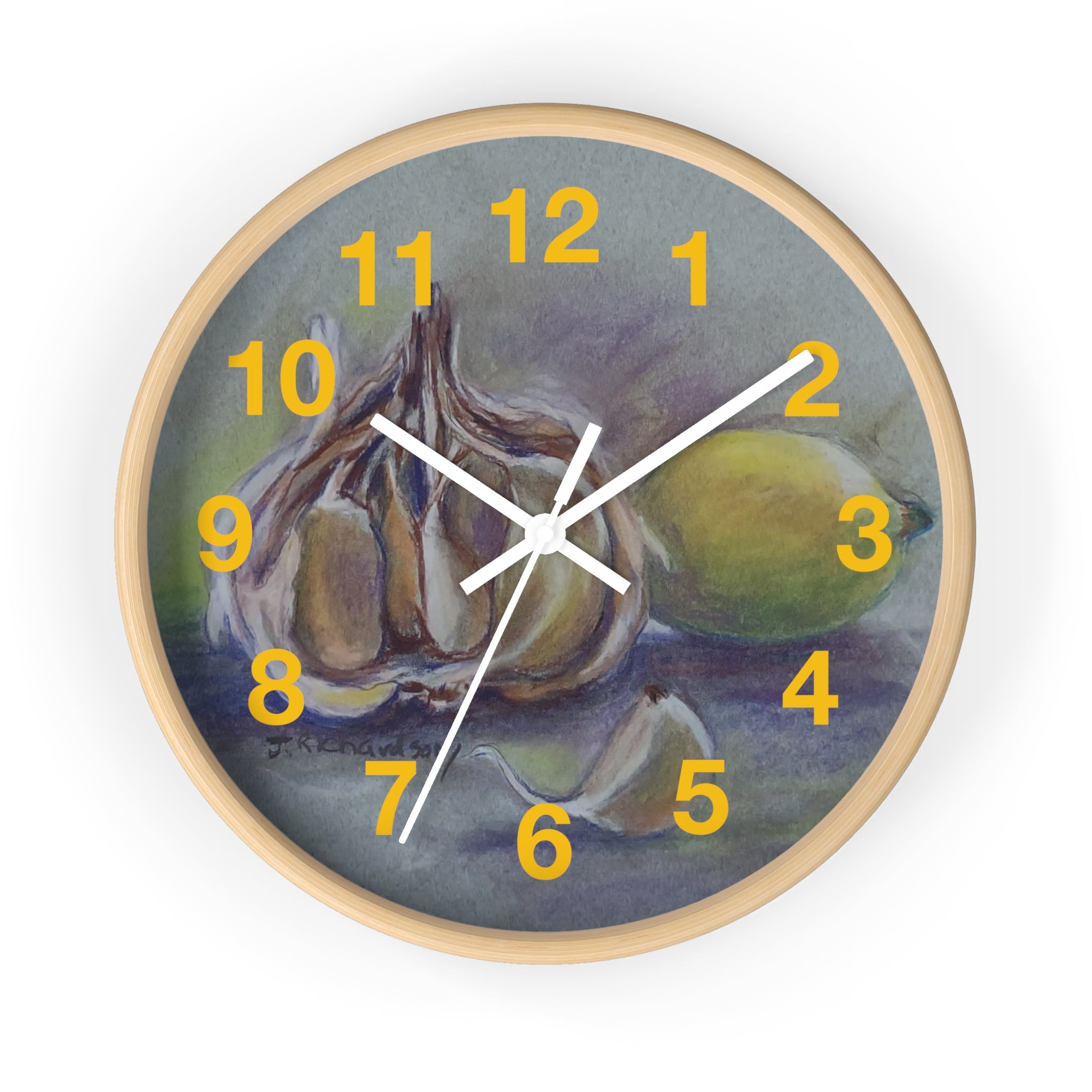 Garlic & Lemon Kitchen Wall Clock — Still Life Food Art Home Decor