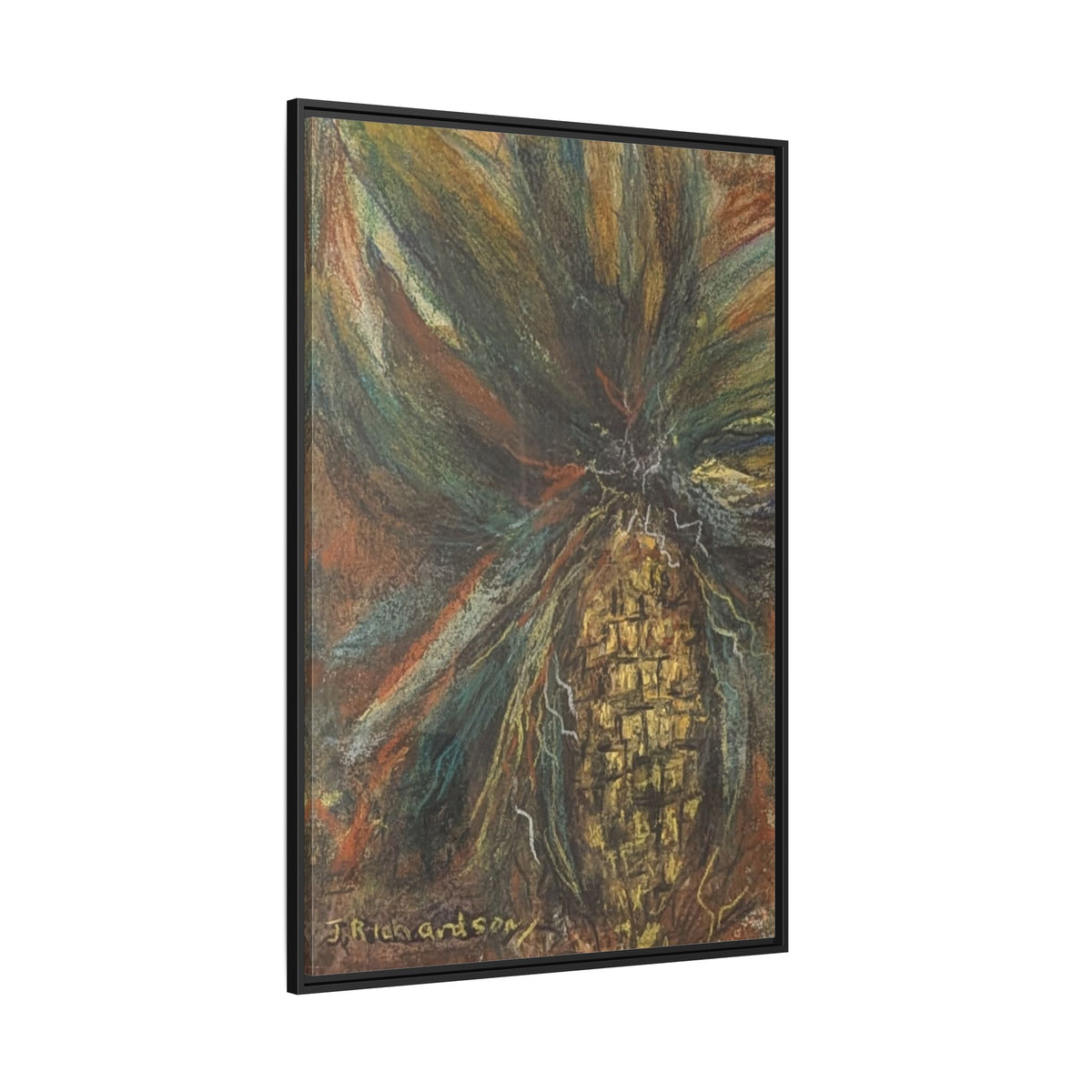 Forgotten Corn Husk Framed Canvas — Tropical Pineapple Matte Wall Art