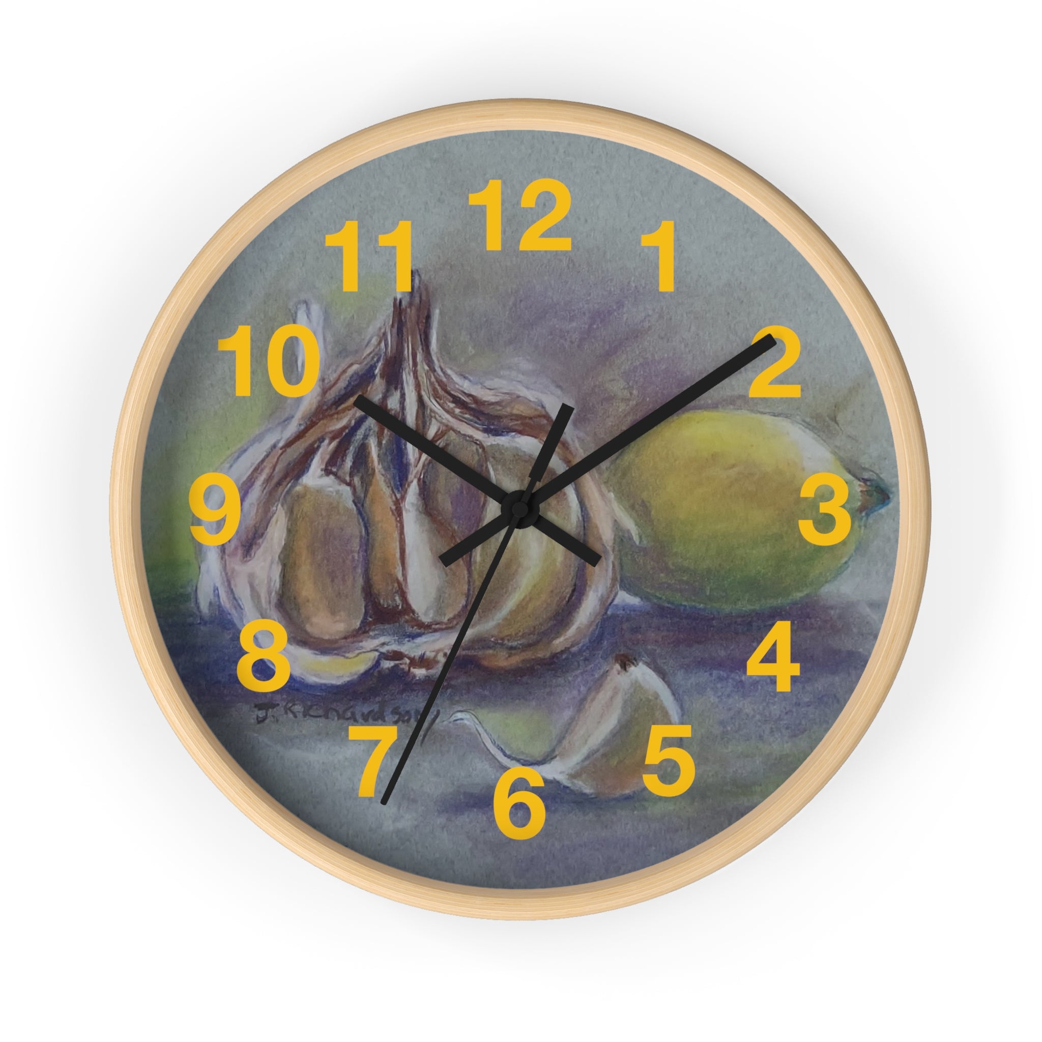 Garlic & Lemon Kitchen Wall Clock — Still Life Food Art Home Decor