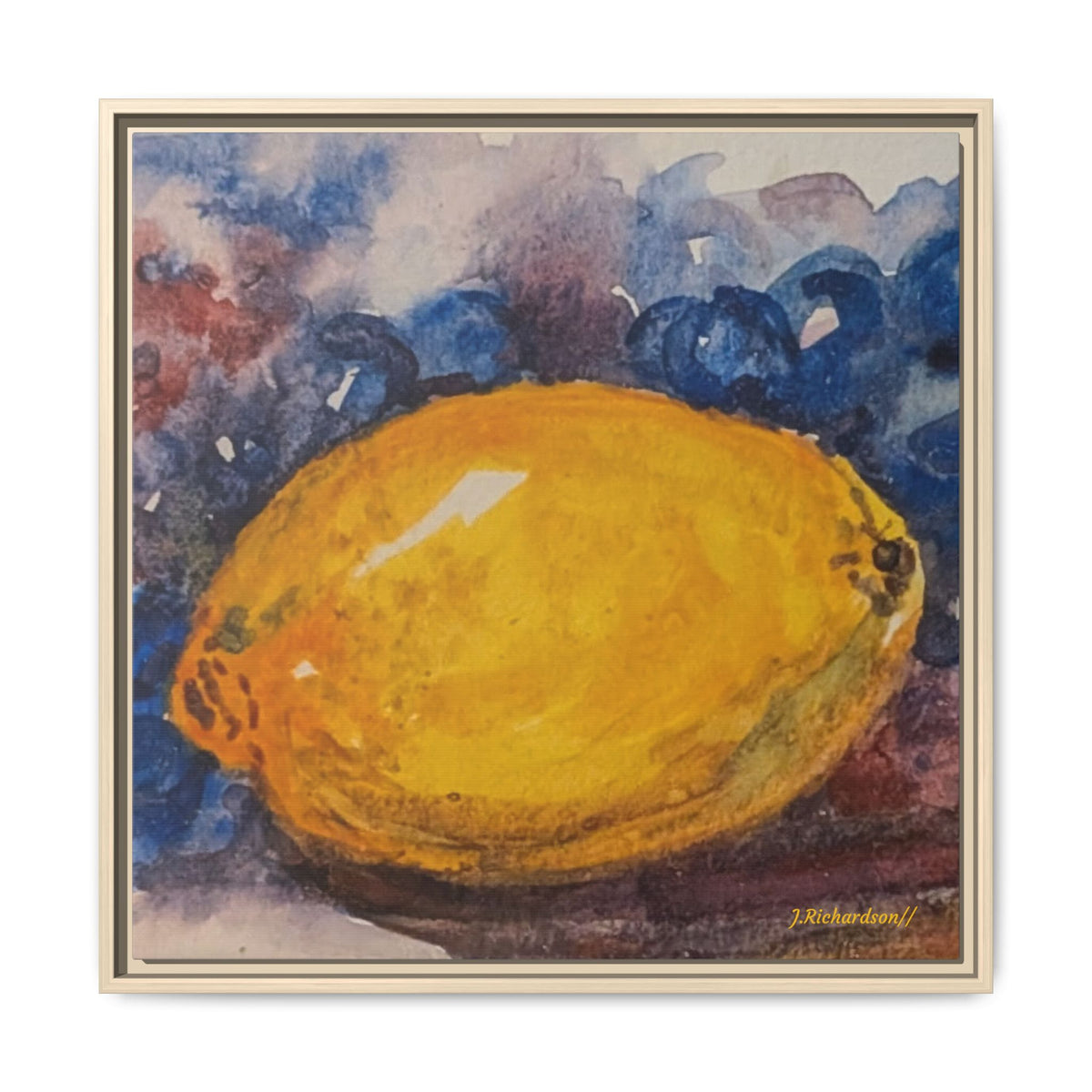 Lemon Grapes Pastel Painting Framed Matte Canvas