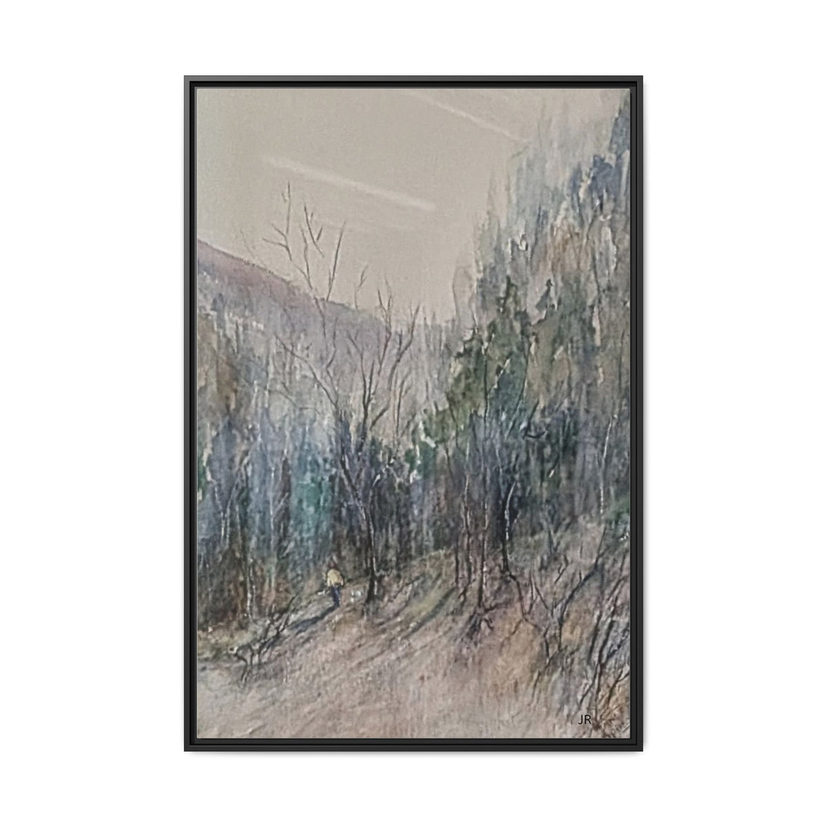 Misty Forest Landscape Matte Canvas Framed | Watercolor Mountain Scene
