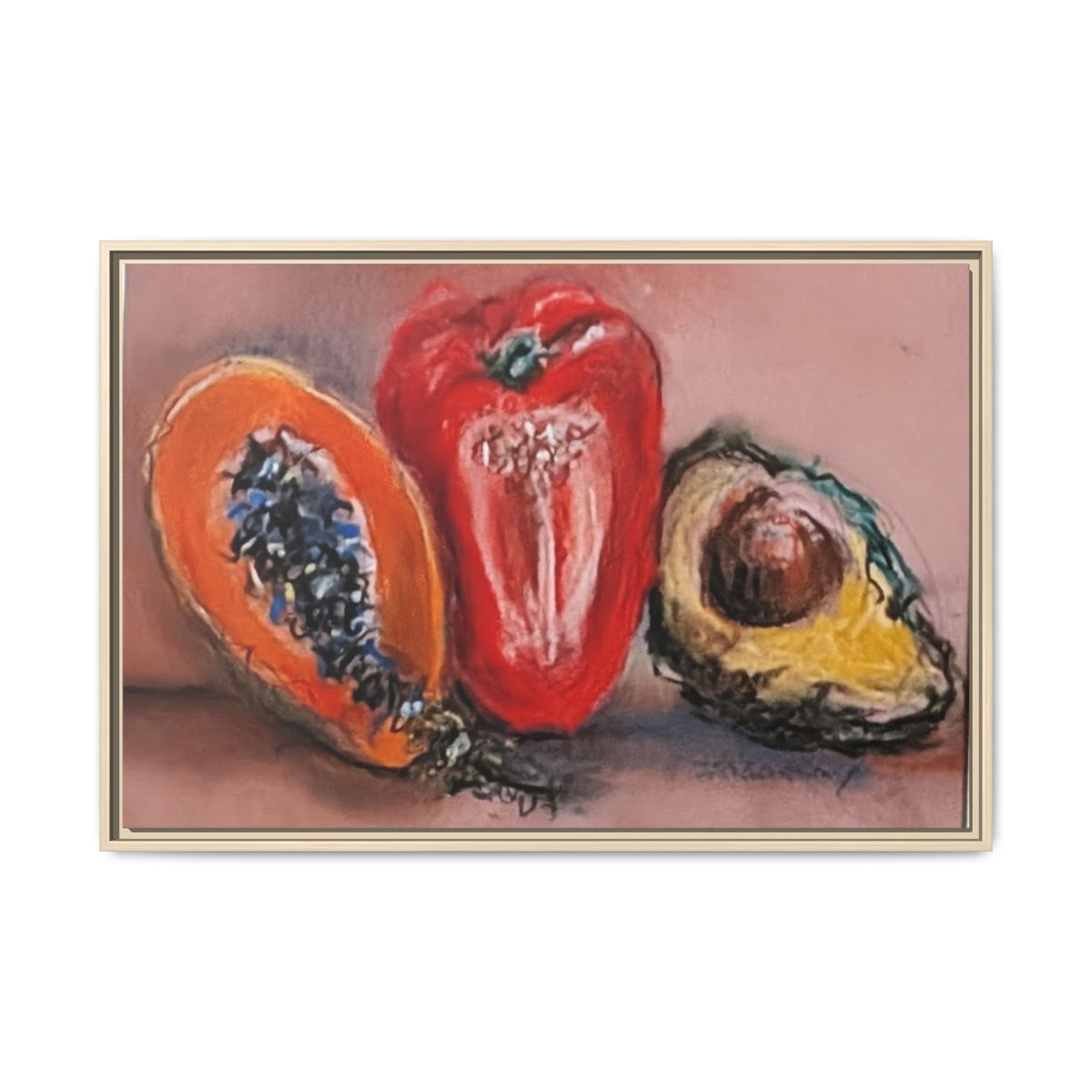 Pepper, Papaya, Avocado Still Life Matte Canvas (Framed)