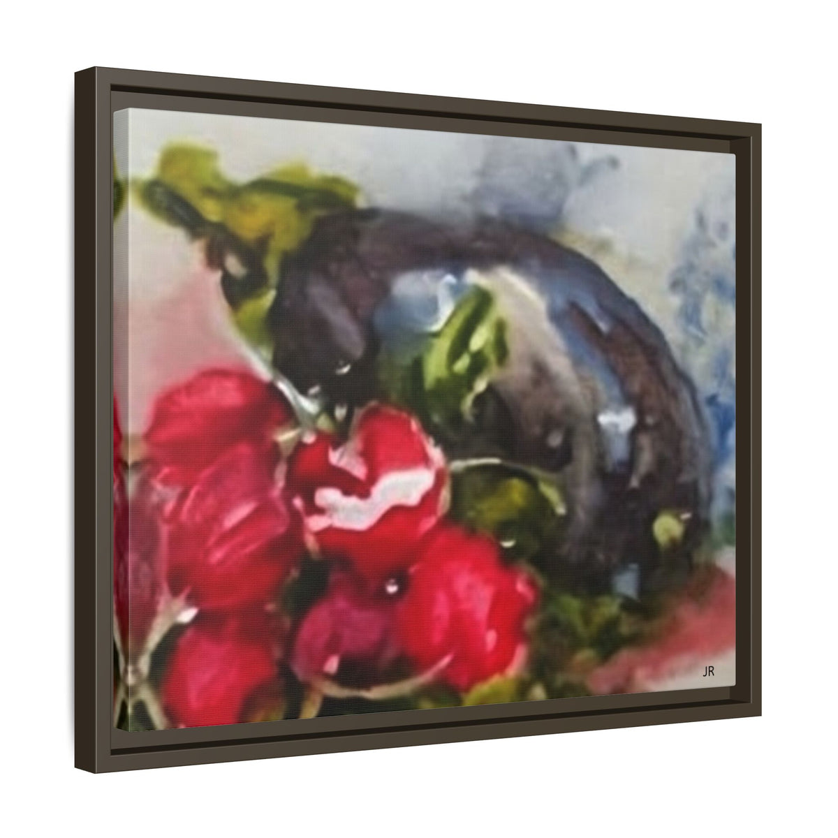Ripe Eggplant and Red Radishes Canvas Framed Matte Canvas | Still Life Kitchen Wall Art