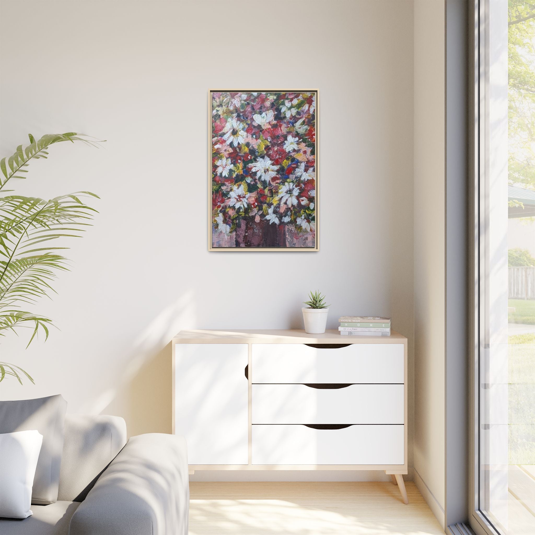 Daisies Floral Painting Matte Canvas Framed | Flower Art Wall Decor