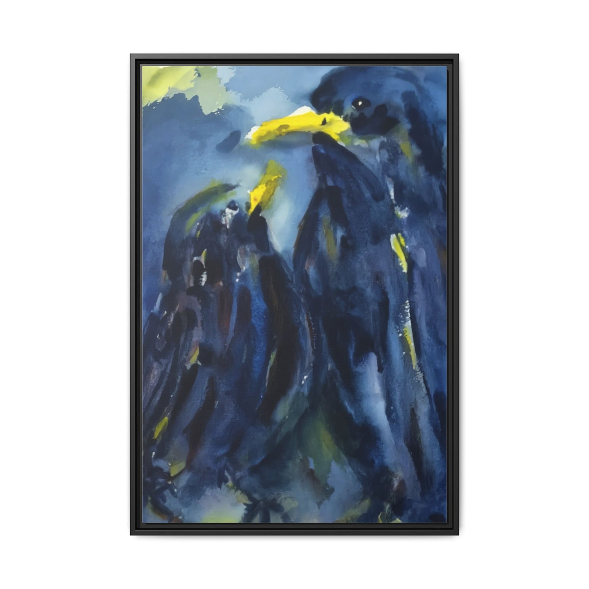 Framed Matte Canvas — Blue Raven Watercolor "Baby & Mother" Wall Art