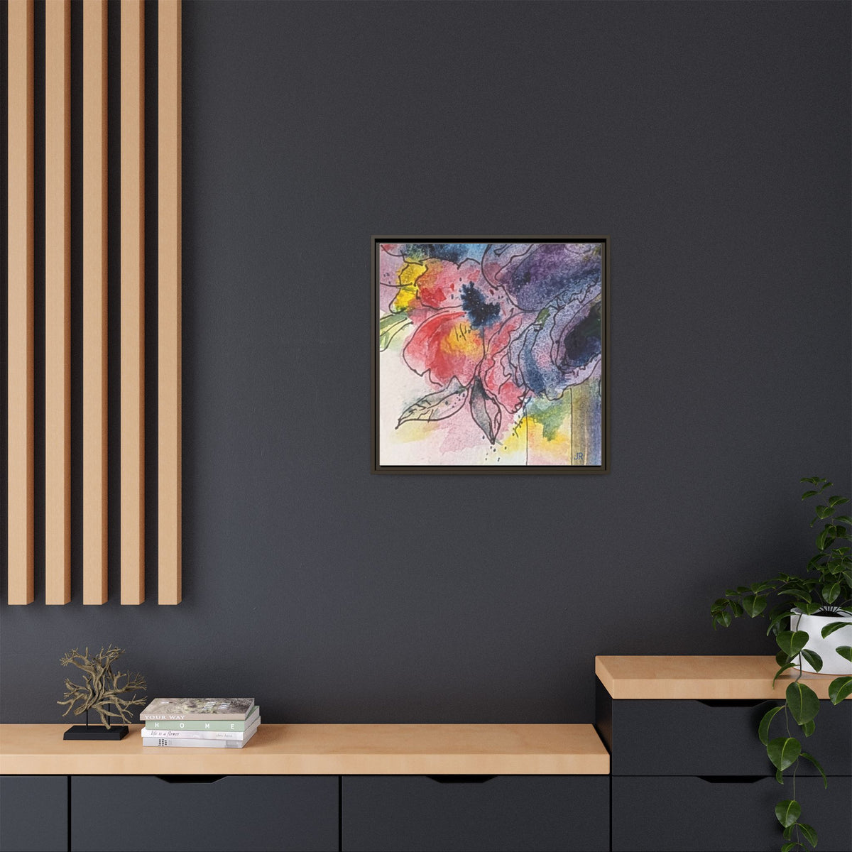 Framed Floral Watercolor Canvas Print — Colorful Abstract Poppies