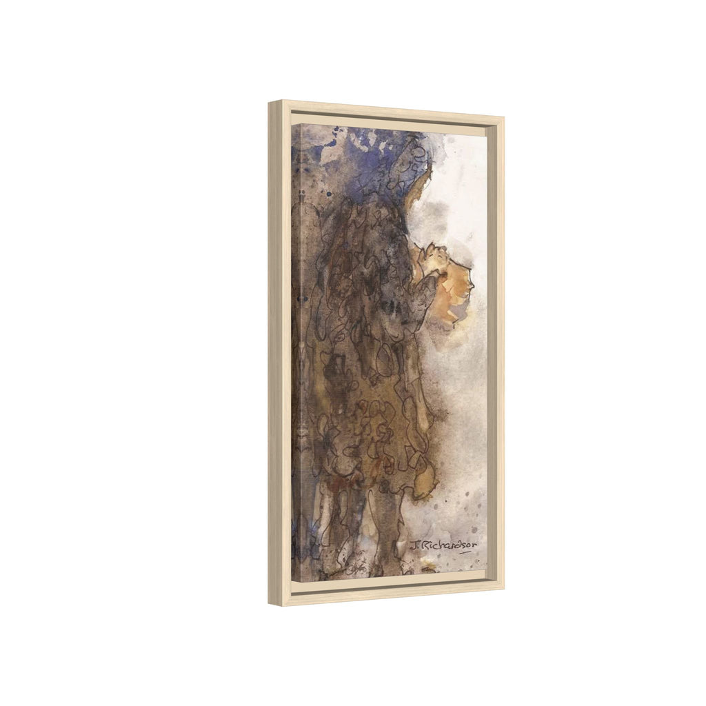 Framed Matte Canvas — "Left Behind Homeless Woman" Watercolor Abstract (Earth Tones)