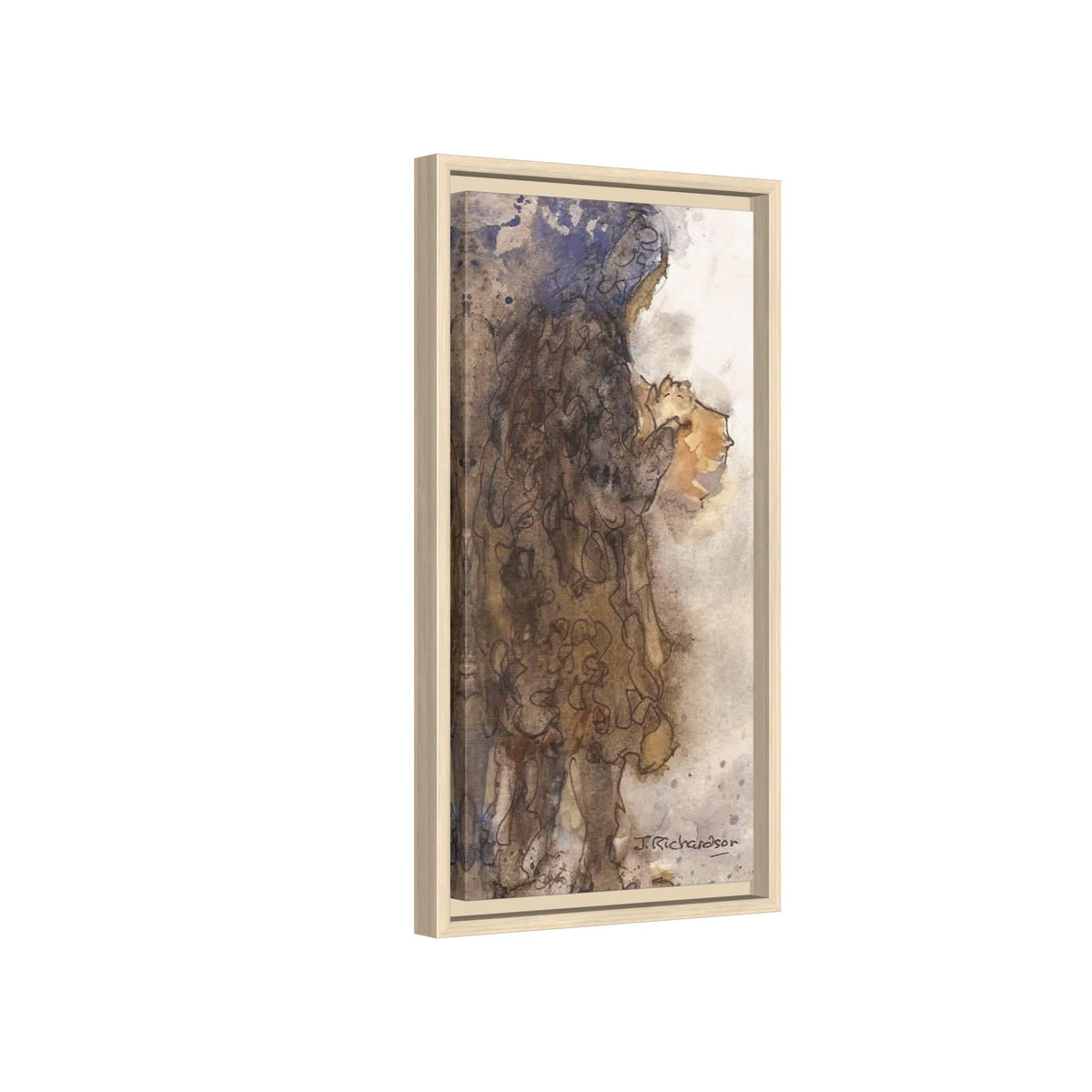 Framed Matte Canvas — "Left Behind Homeless Woman" Watercolor Abstract (Earth Tones)