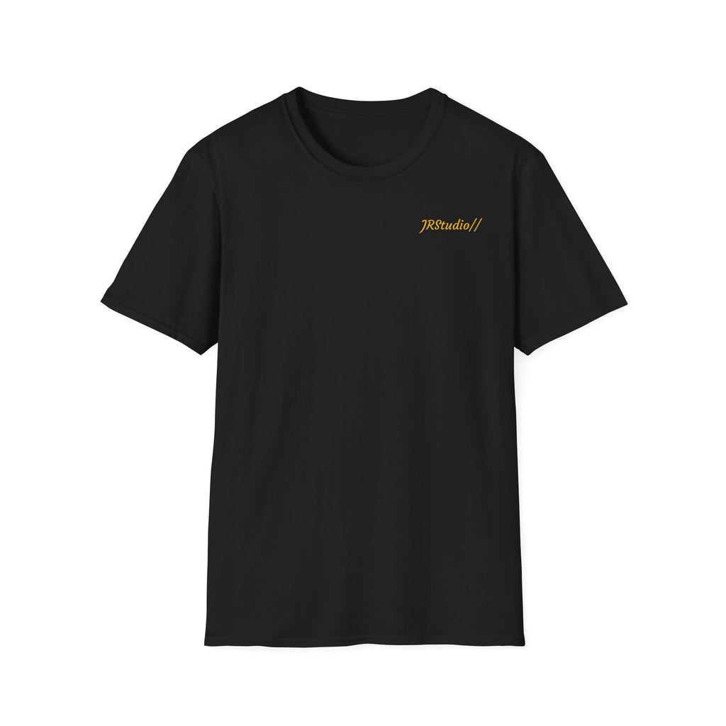 Bird in Flight 'flyin' hi!' Script Logo Chest Print T-Shirt | Minimalist Back Design