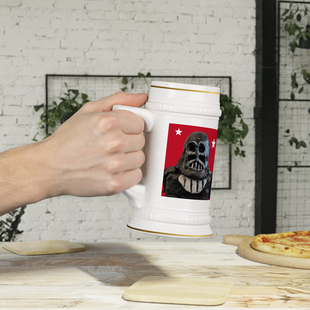 Darth Vader Mask Beer Stein Mug — Retro Red Stars Sci‑Fi Collectible