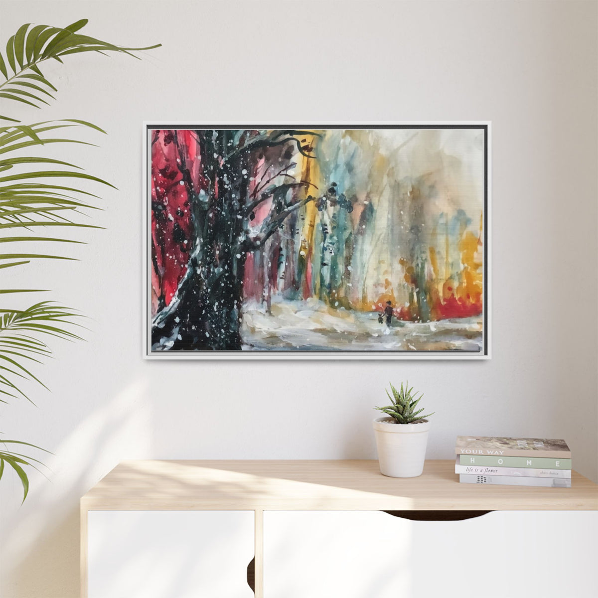 Forest Winter Walk Scene Framed Matte Canvas, | Multi-Color Wall Art