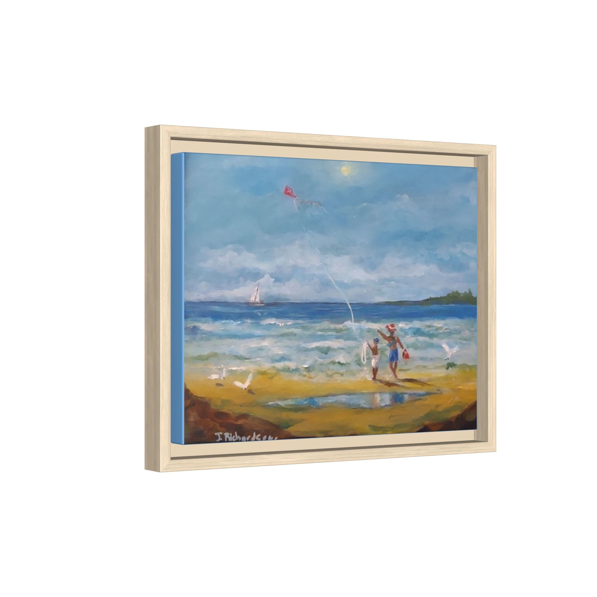 Kite on shore Framed Matte Canvas Wall Art