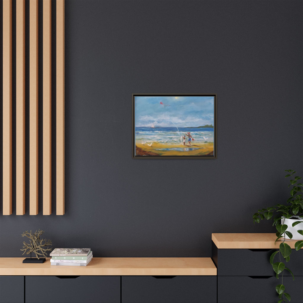 Kite on shore Framed Matte Canvas Wall Art