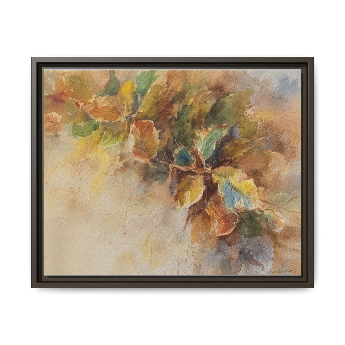 Framed  Autumn Leaves Matte Canvas Watercolor