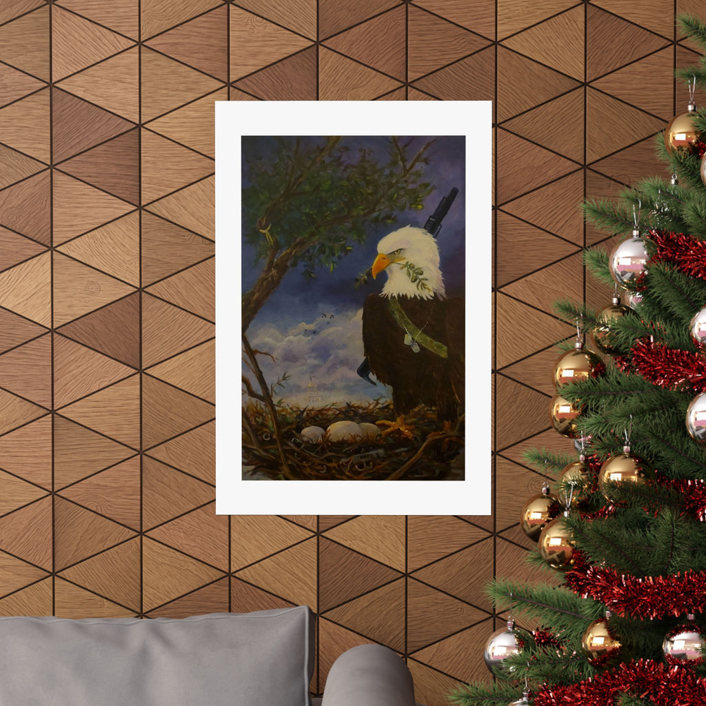 Patriotic Bald Eagle Nest Matte Poster | Vintage Wildlife Art