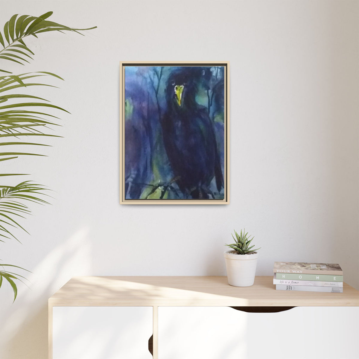 Framed Matte Canvas Print — Moody Black Raven Artwork