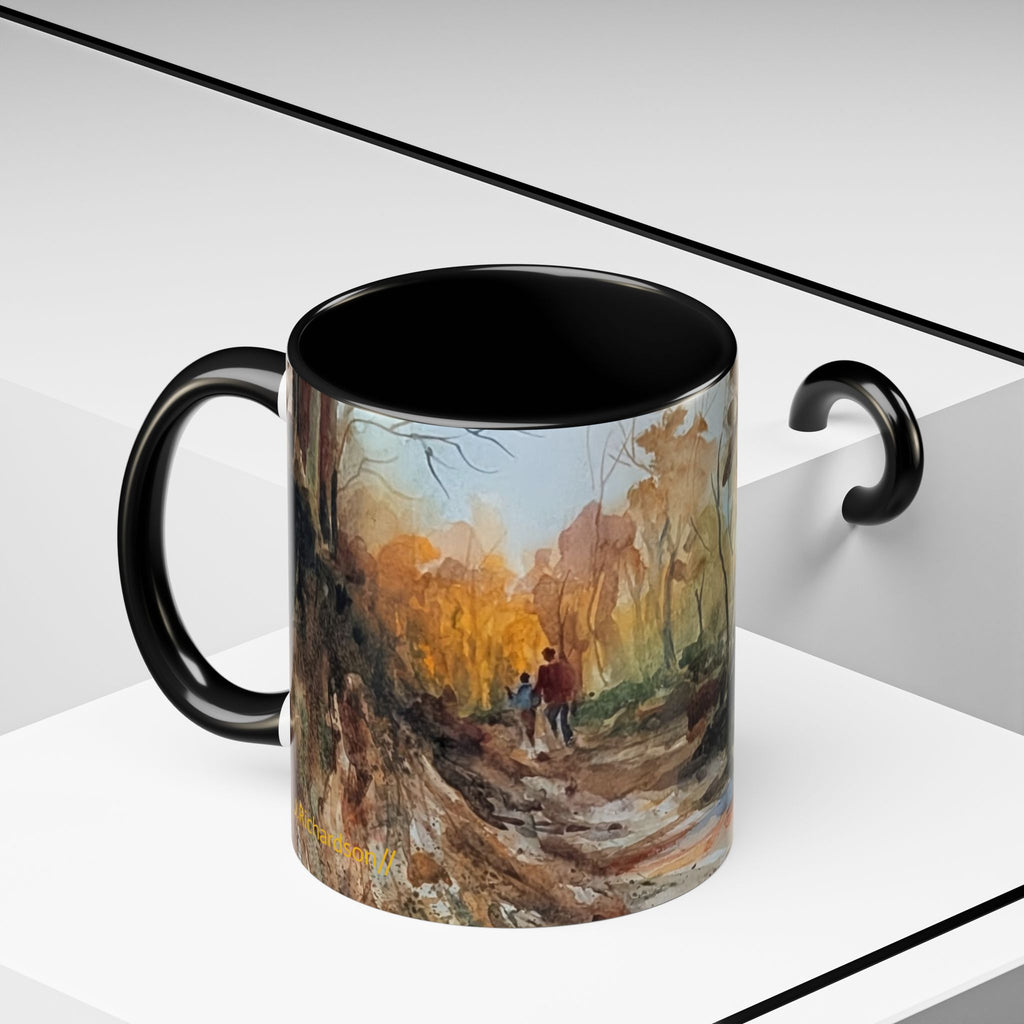 Autumn Woodland Coffee Mug — Painterly Fall Forest Trail Accent Mug