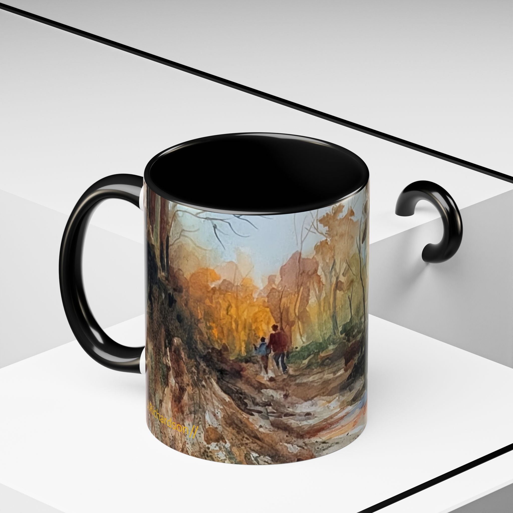 Autumn Woodland Coffee Mug — Painterly Fall Forest Trail Accent Mug