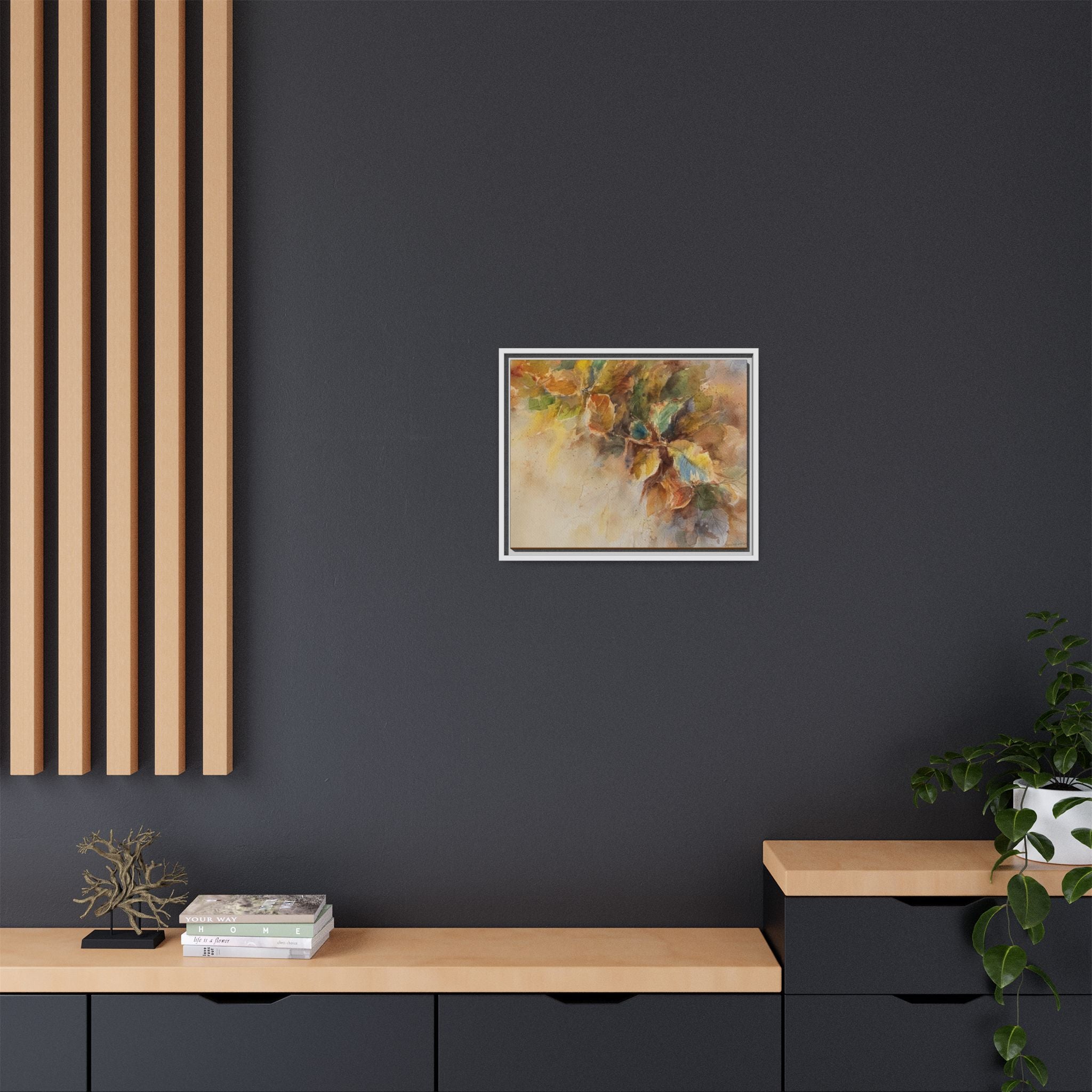 Framed  Autumn Leaves Matte Canvas Watercolor