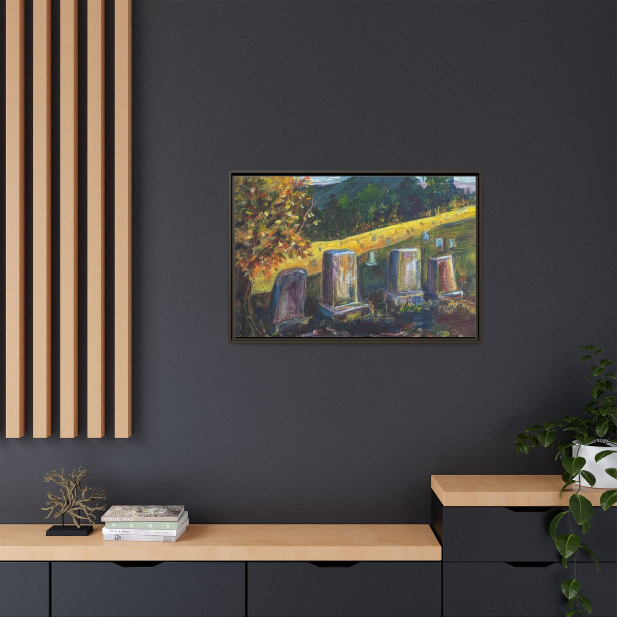 Framed Matte Canvas – Autumn Cemetery Landscape Art Print