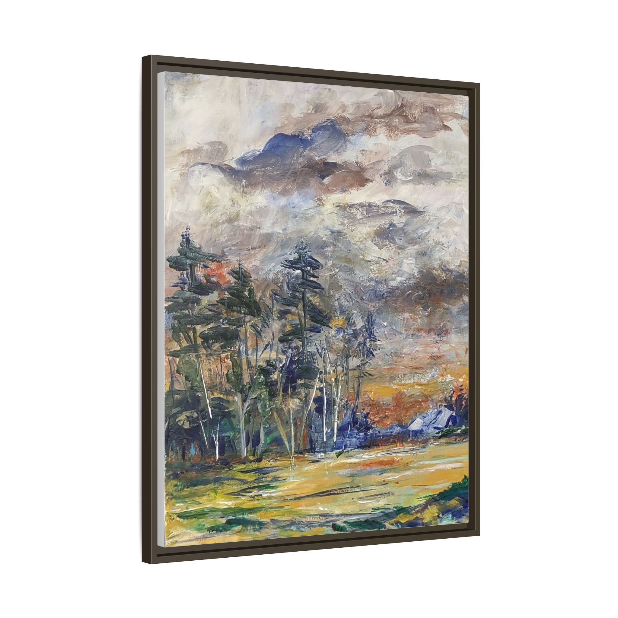 Framed Matte Canvas Landscape Print — Abstract Forest Meadow Wall Art