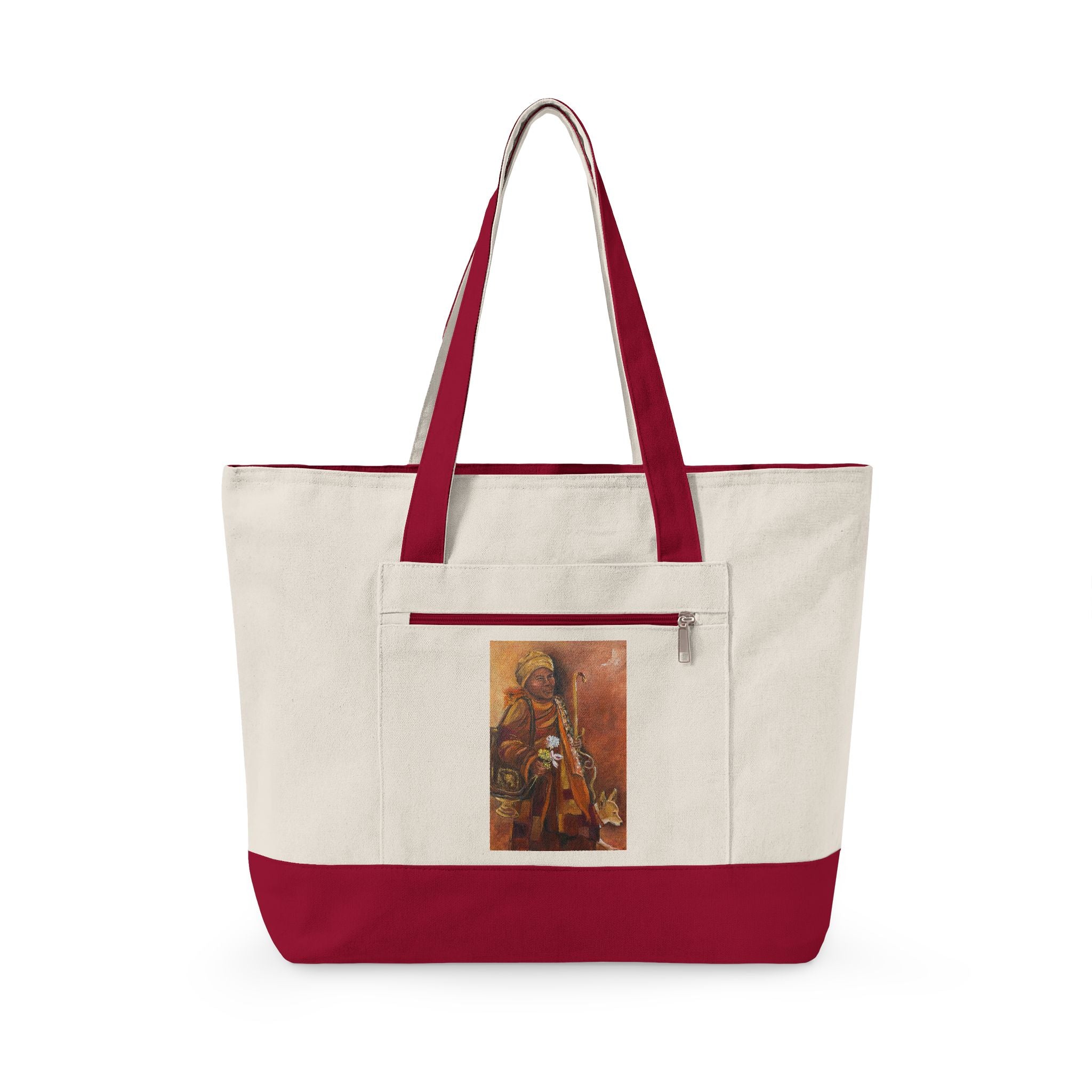 "Walk for Peace" Canvas Tote Bag — Boho Tribal Warrior Art Print Zippered Tote