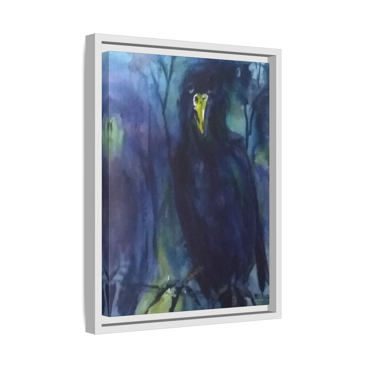 Framed Matte Canvas Print — Moody Black Raven Artwork