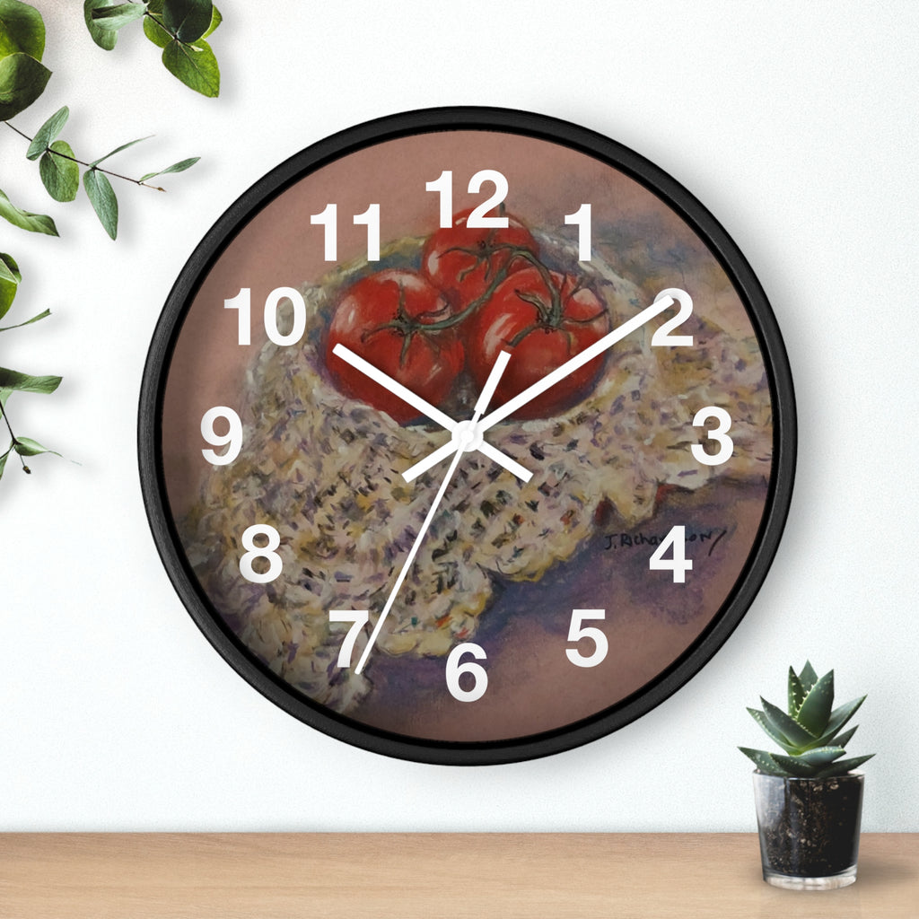 Tomato Still Life Wall Clock — Rustic Kitchen Art Clock