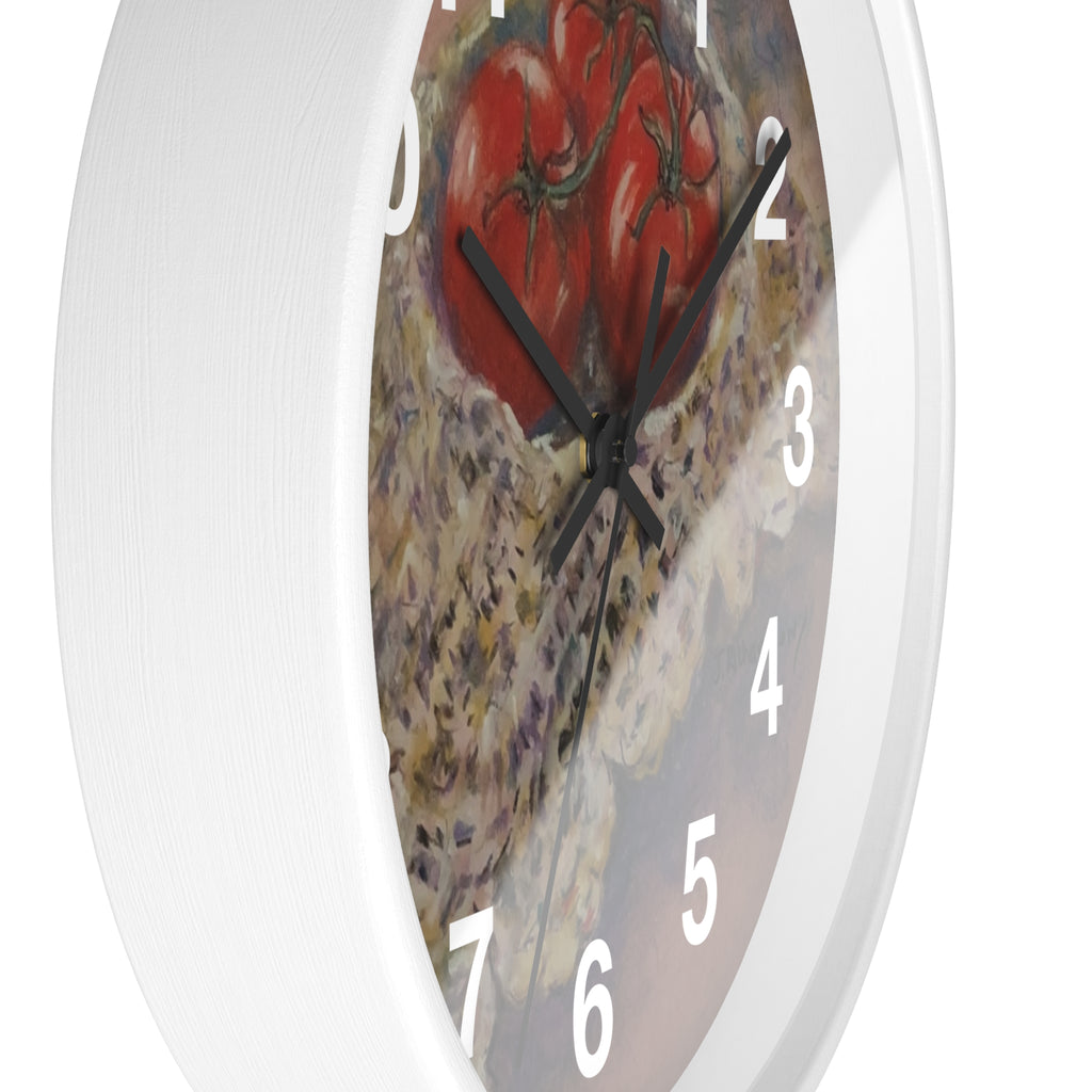 Tomato Still Life Wall Clock — Rustic Kitchen Art Clock