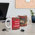 Rustic Elk Painting Christmas Mug | Holiday Holly Border Ceramic Mug