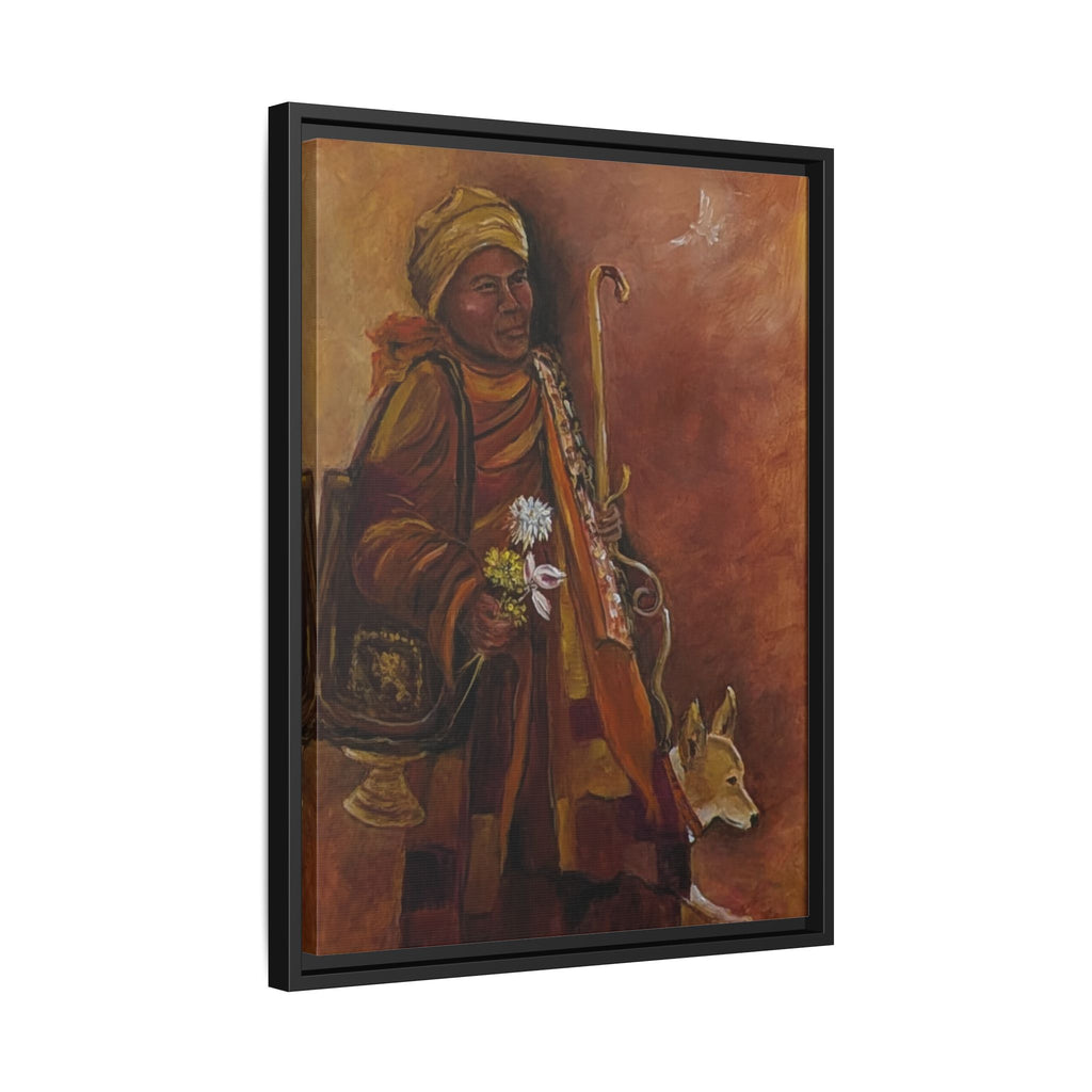 Monk & Dog & Dove Matte Canvas Framed | Earth Tone Wall Art