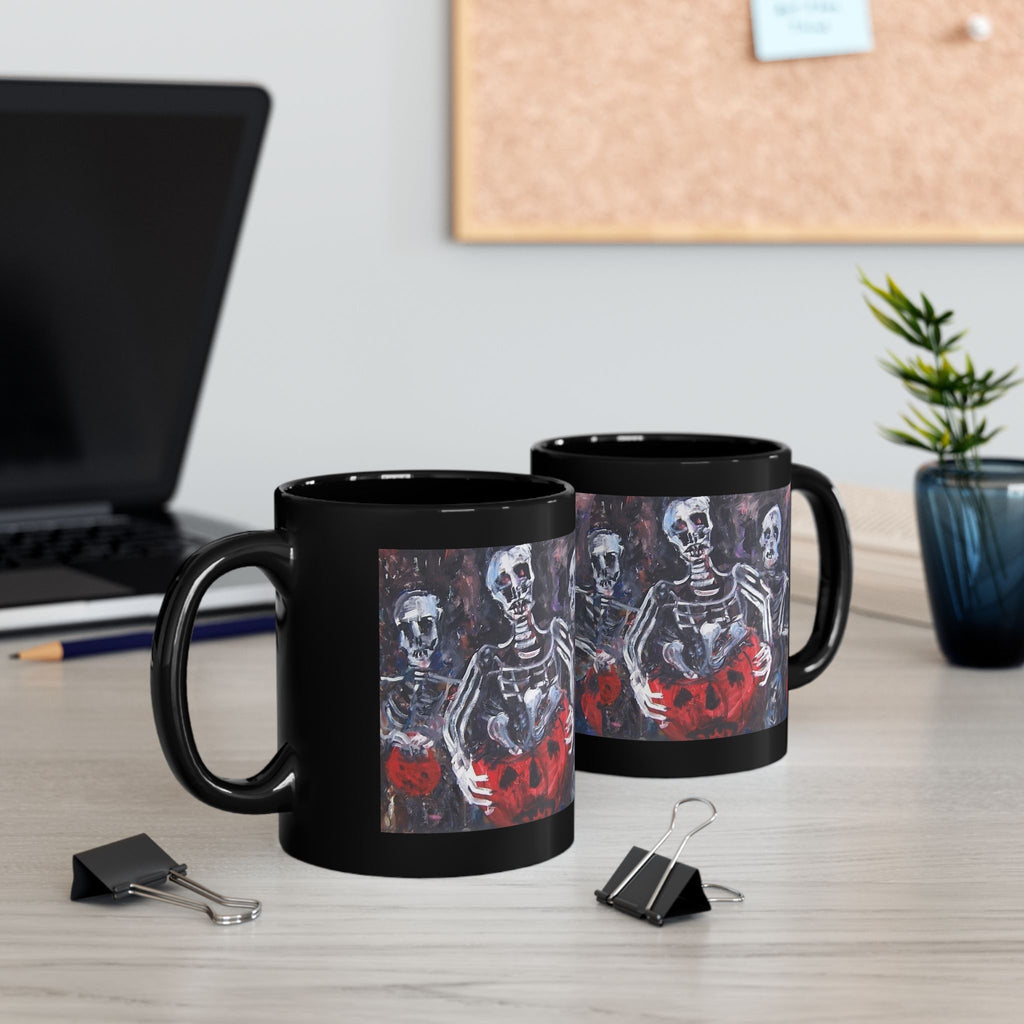 Skeleton Trio with Jack-o'-Lantern Mug | Halloween Skull Coffee Cup